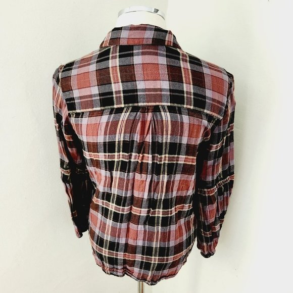 Vintage America Red Black Plaid Button Front‎ Top Women's Small - Picture 2 of 5